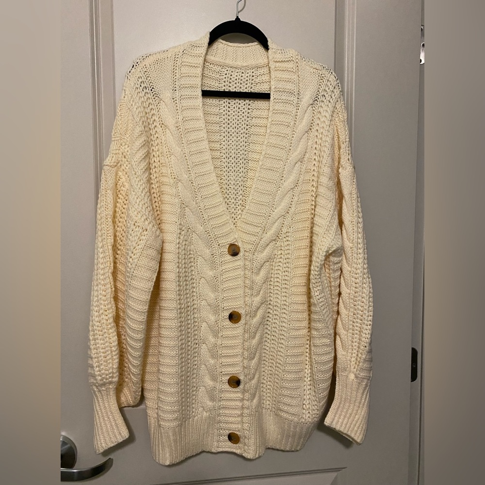 button front cable knit cardigan